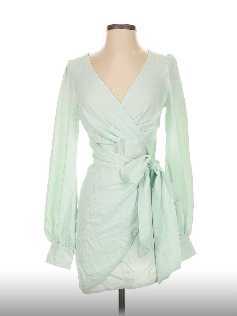 Light Mint Wrap Mini Dress with Bow Tie